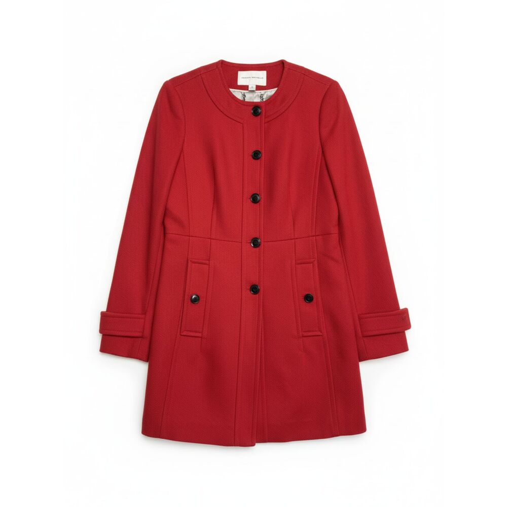 Banana Republic Red Cotton Twill Collarless Button Front Pea Coat Jacket M
